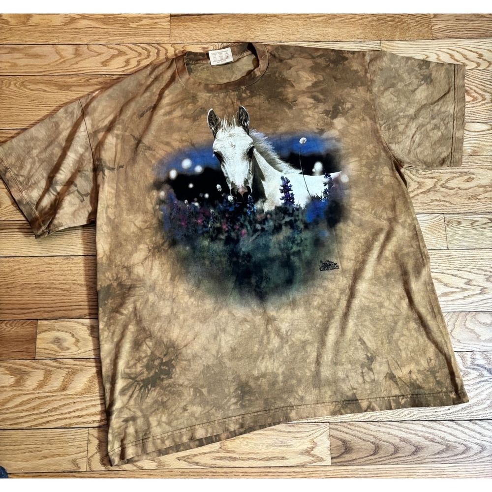 VTG 90s The Mountain T-Shirt Horses Brown Tie Dye USA Made Mens XXXL 3XL Cotton